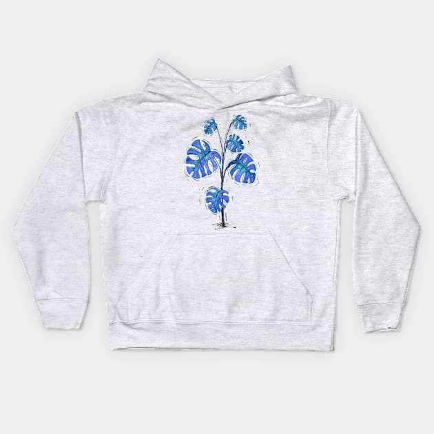 Monstera deliciosa blue version Kids Hoodie by Bwiselizzy